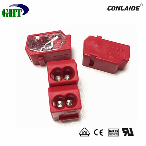 Red  2 Pin Push in wire connector with Transparent color for solid conductor